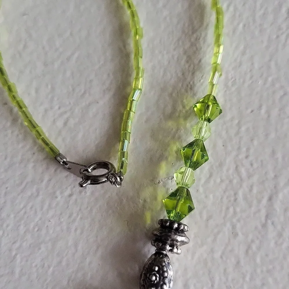 Lime green Handcrafted Glass and Sterling Silver Necklace